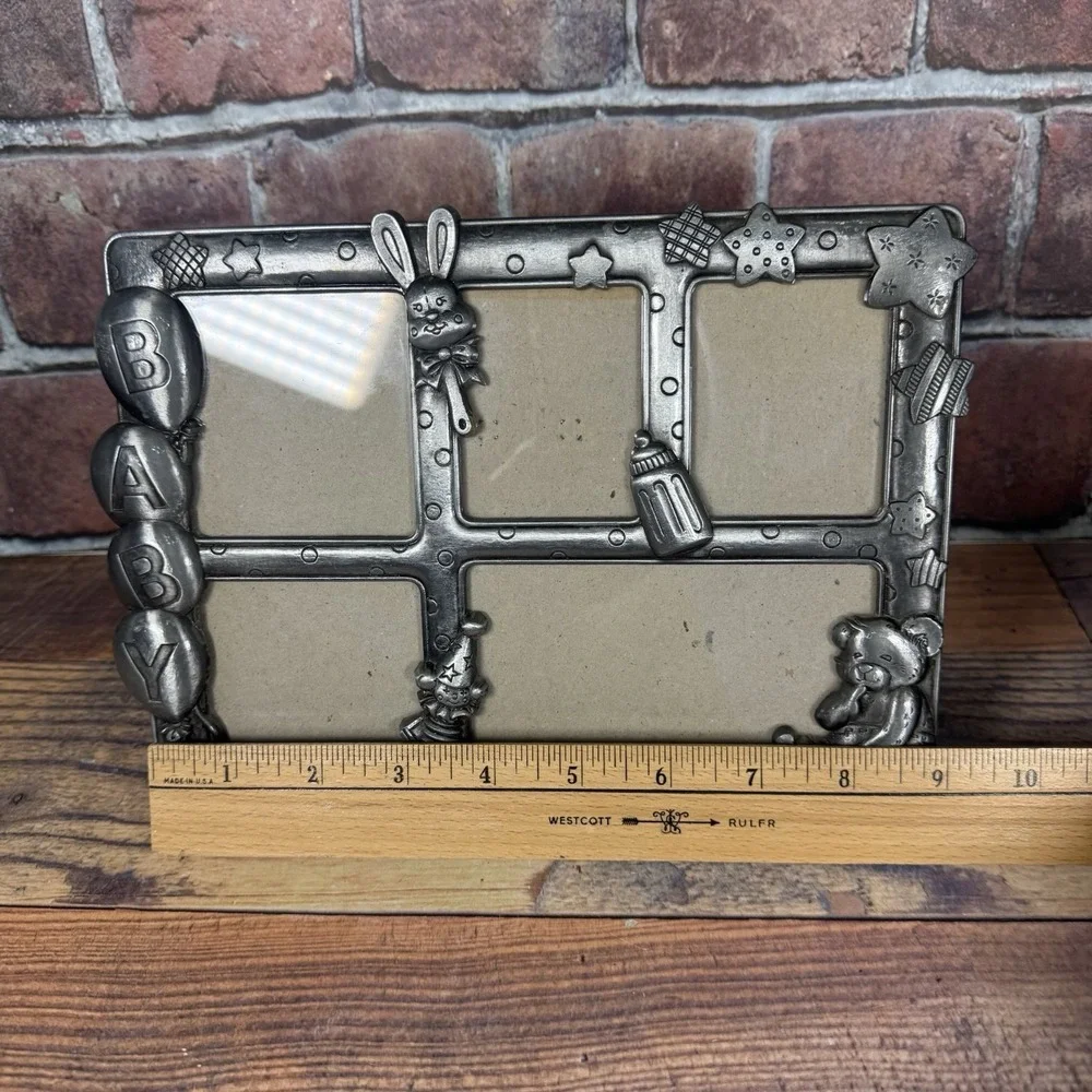 Vintage Gallery Pewter Baby Picture Frame Multi-Photo 5 Opening Unisex Nursery